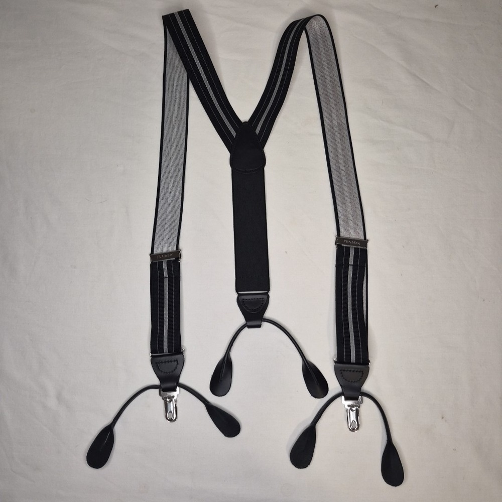 NWOT Jos A Bank Convertible Clip Suspenders Button Braces Black Gray Stripe - Picture 4 of 7